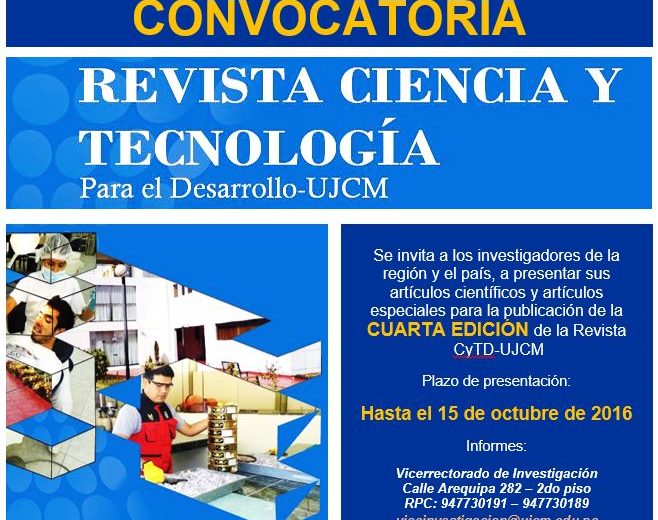 CONVOCATORIA A PRESENTACIÓN DE ARTÍCULOS – CUARTA EDICIÓN DE REVISTA CyTD-UJCM 2016